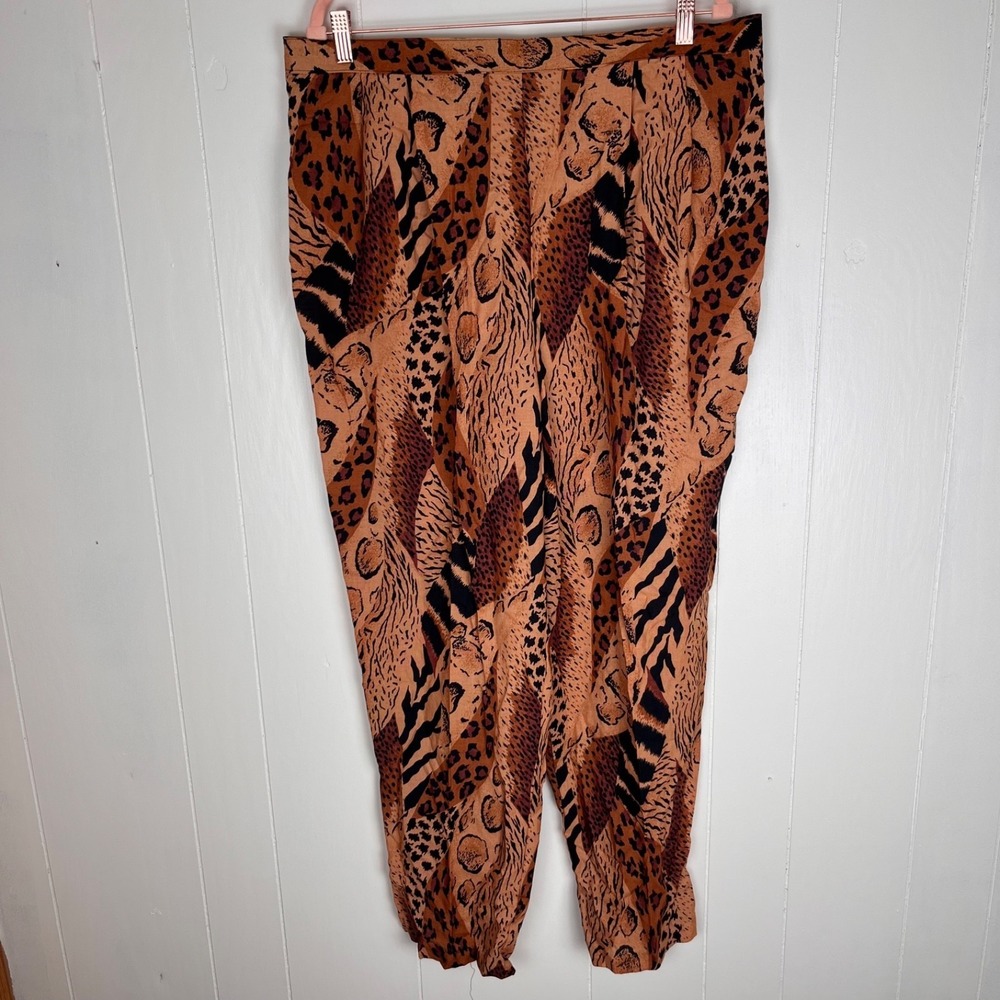 Vintage‎ 90s Stefano Womens Pants XL Relaxed Leopard 80s Mob Wife Safari NWT